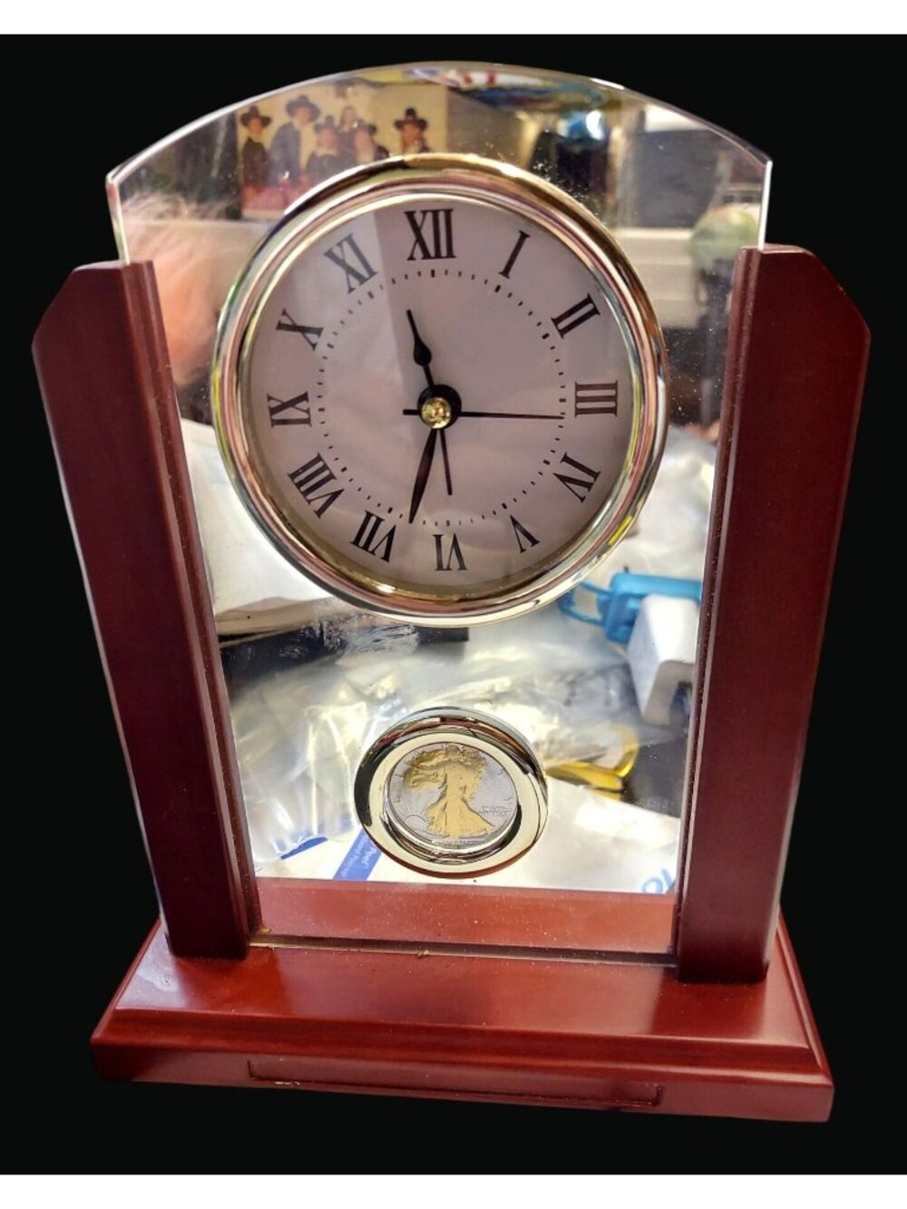 Vintage Danbury Mint Clock Company Coin Clock Walking Liberty Gold Plated Coin